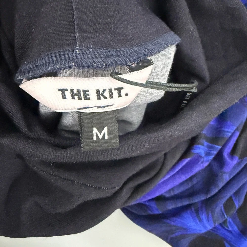 THE KIT. Turtleneck Top Womens Medium Black Indigo Iris Floral Bamboo Cotton NWT